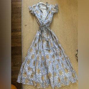 Oliphant Blue and Gold Floral Maxi Dress, Size S